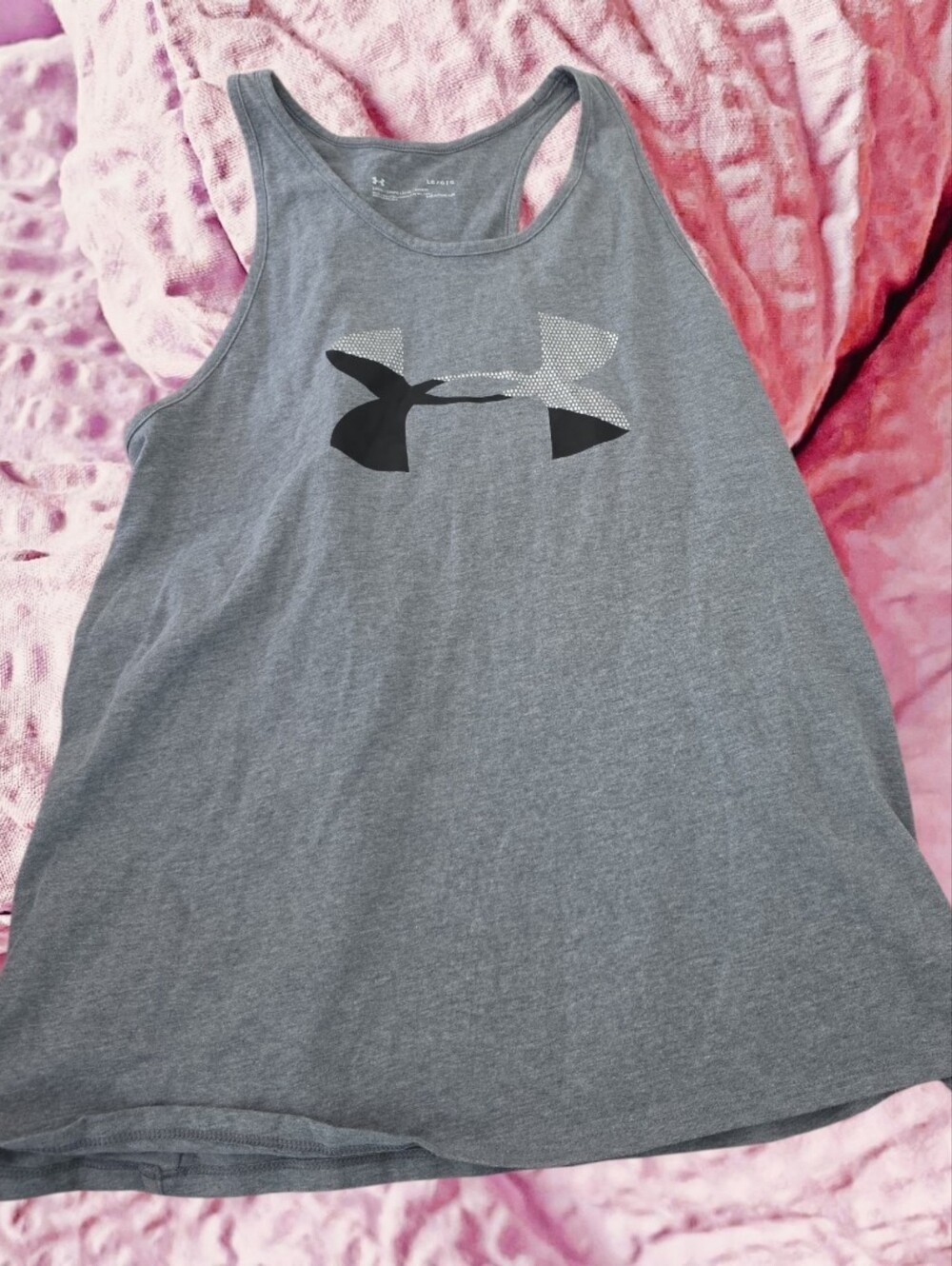 Under Armour Gray HeatGear Racerback Tank Top Big Logo Graphic [Size Large]